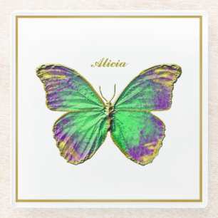 Eigen naam Emerald Butterfly Glass Onderzetter Glazen Onderzetter