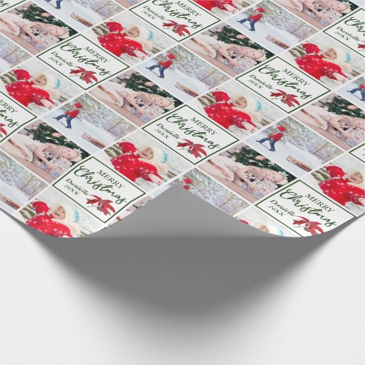 Eigen naam en foto-inkuilpoinsettia kerstmis cadeaupapier (Hoek)