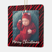 Eigen naam en foto met rode Zebra kerst Keramisch Ornament (Links)