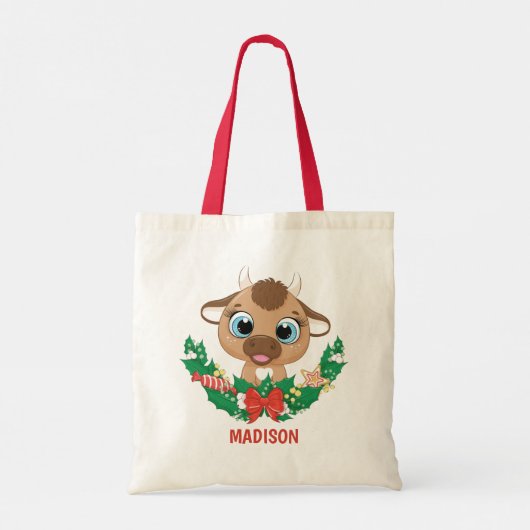 Eigen naam en kerstcadeautje Canvas tas (Achterkant)