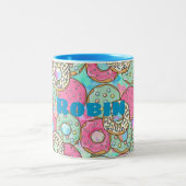 Eigen naam en kleur Stempel donuts & sprinken Tweekleurige Koffiemok (Center)
