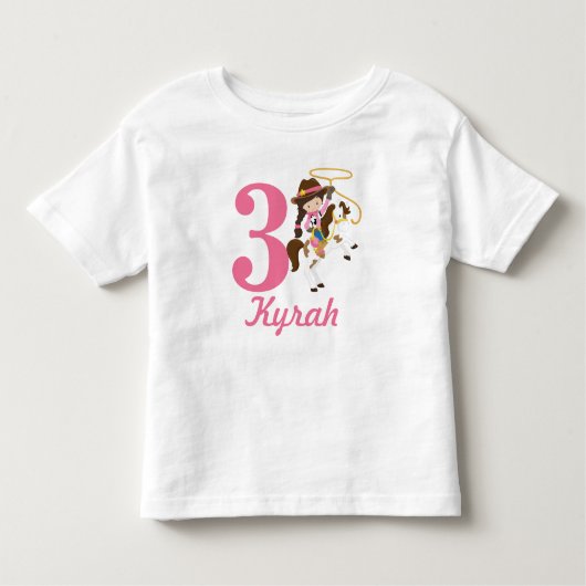 Eigen naam en leeftijd Cowgirl Birthday Kinder Shirts (Voorkant)