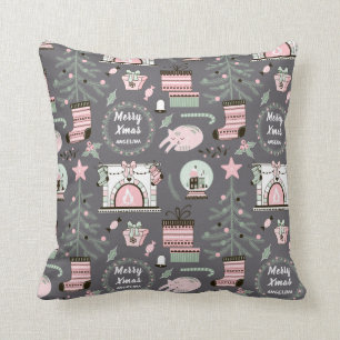 Eigen naam en mooi kerstpatroon kussen