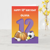 Eigen naam en relatiemeisje 12e verjaardag Sport Kaart (Gele Bloem)