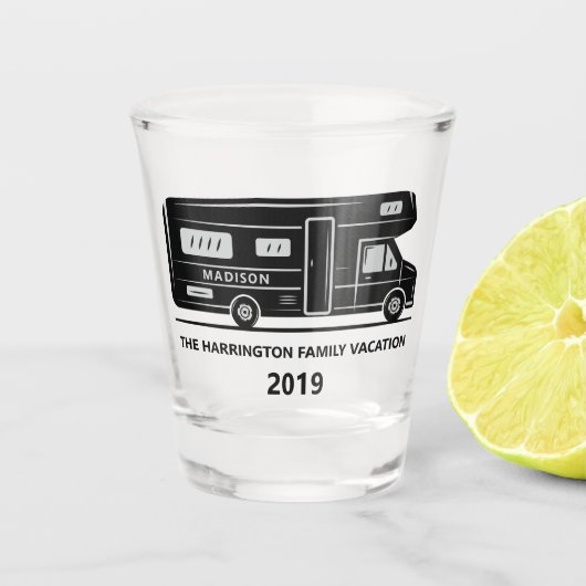 Eigen naam en tekst Camper Van shot glas (Voorkant)