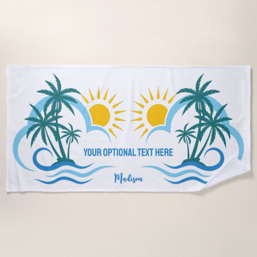 Eigen naam en tekst tropische eilanden strandlaken (Voorkant)