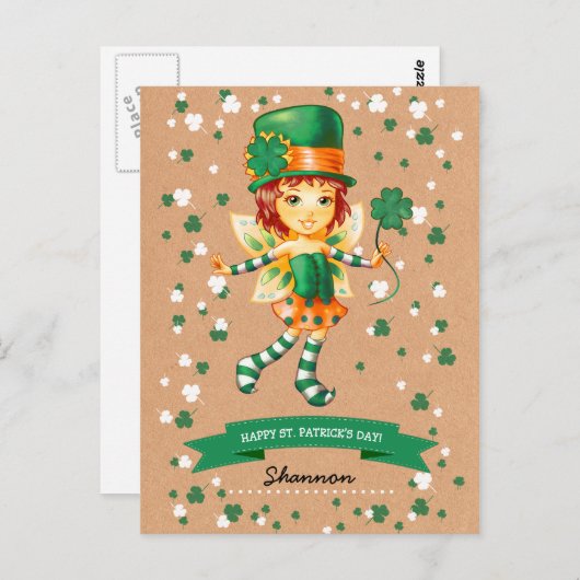 Eigen naam Fairy Irish Girl St. Patrick's Day Briefkaart (Voorkant / Achterkant)