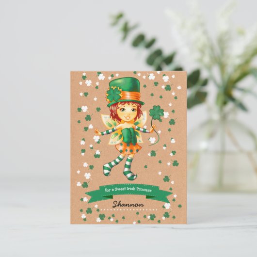 Eigen naam Fairy Irish Girl St. Patrick's Day Briefkaart (Staand voorkant)