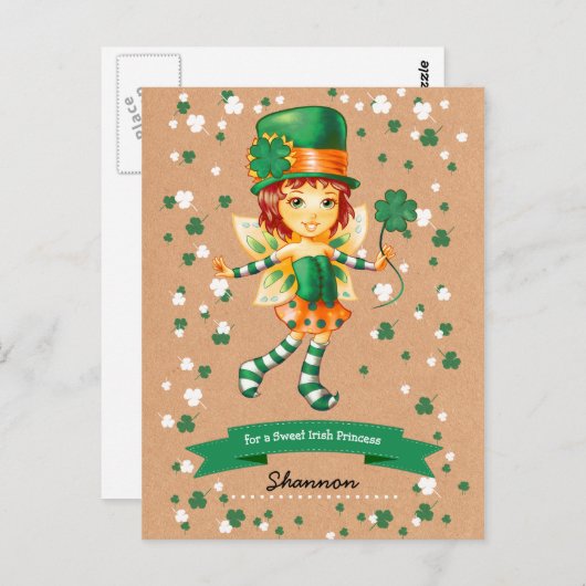 Eigen naam Fairy Irish Girl St. Patrick's Day Briefkaart (Voorkant / Achterkant)