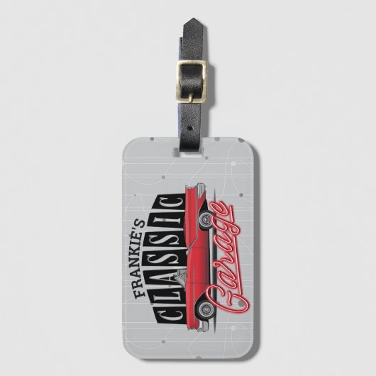Eigen naam Faux Neon 1950 Classic Car Garage Bagagelabel (Voorkant (verticaal))