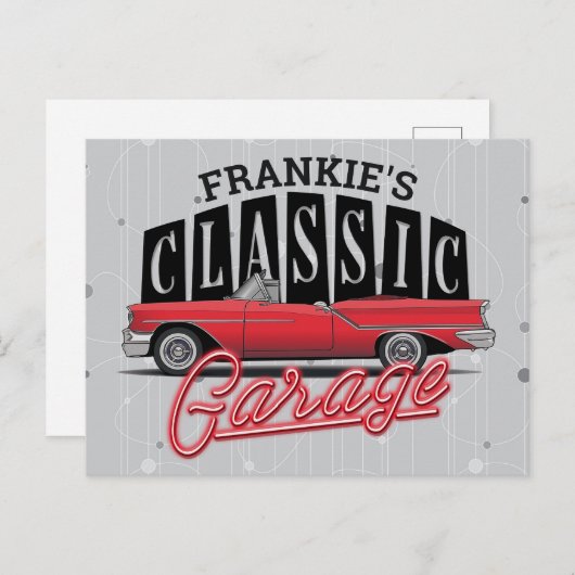 Eigen naam Faux Neon 1950 Classic Car Garage Briefkaart (Voorkant / Achterkant)