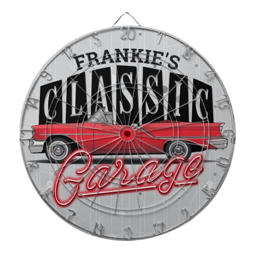 Eigen naam Faux Neon 1950 Classic Car Garage Dartbord (Voorkant)