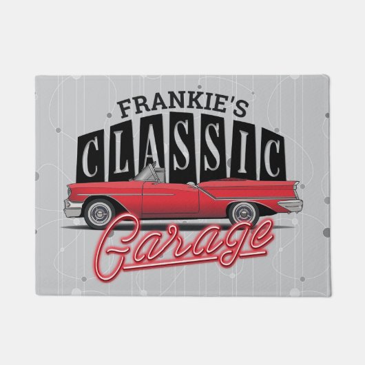 Eigen naam Faux Neon 1950 Classic Car Garage Deurmat (Voorkant)