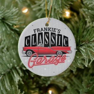 Eigen naam Faux Neon 1950 Classic Car Garage Keramisch Ornament