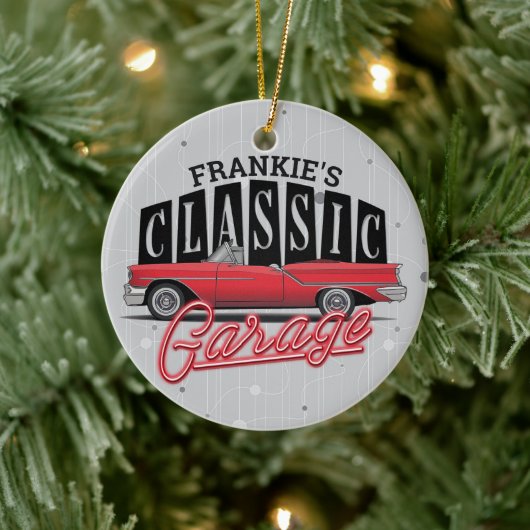 Eigen naam Faux Neon 1950 Classic Car Garage Keramisch Ornament (Boom)