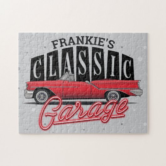 Eigen naam Faux Neon 1950 Classic Car Garage Legpuzzel (Horizontaal)