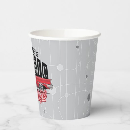 Eigen naam Faux Neon 1950 Classic Car Garage Papieren Bekers (Links)