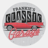 Eigen naam Faux Neon 1950 Classic Car Garage Ronde Sticker (Voorkant)