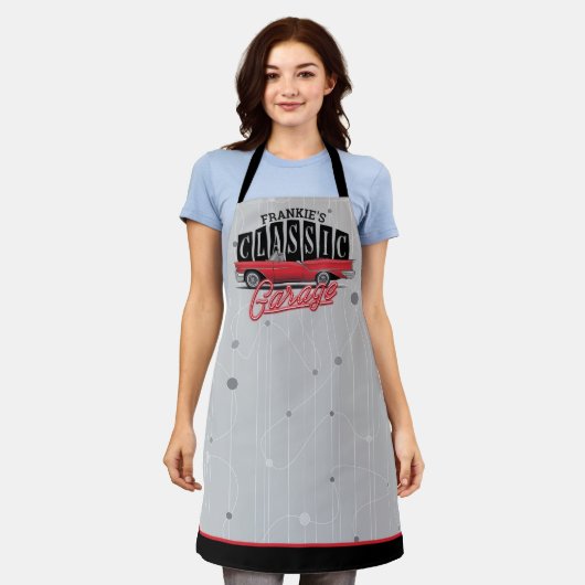 Eigen naam Faux Neon 1950 Classic Car Garage Schort (Gedragen)