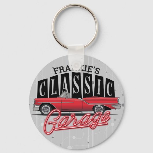 Eigen naam Faux Neon 1950 Classic Car Garage Sleutelhanger (Voorkant)