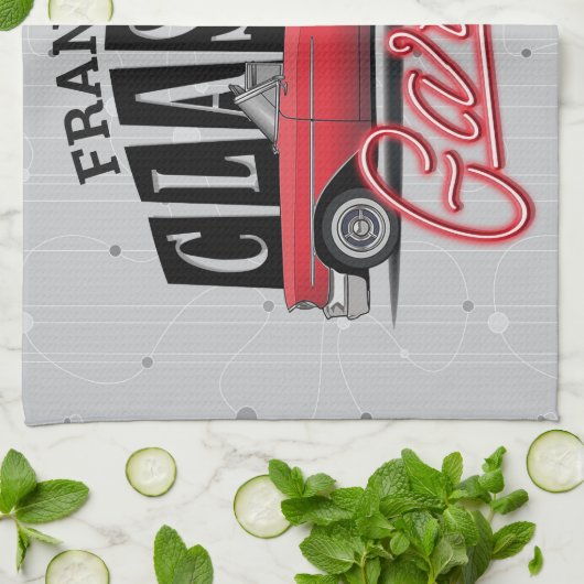 Eigen naam Faux Neon 1950 Classic Car Garage Theedoek (Gevouwen)