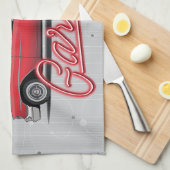 Eigen naam Faux Neon 1950 Classic Car Garage Theedoek (Quarter Fold)