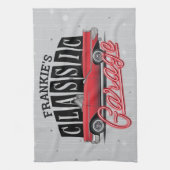 Eigen naam Faux Neon 1950 Classic Car Garage Theedoek (Verticaal)