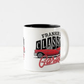 Eigen naam Faux Neon 1950 Classic Car Garage Tweekleurige Koffiemok (Voorkant rechts)