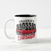 Eigen naam Faux Neon 1950 Classic Car Garage Tweekleurige Koffiemok (Links)