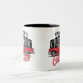 Eigen naam Faux Neon 1950 Classic Car Garage Tweekleurige Koffiemok (Center)