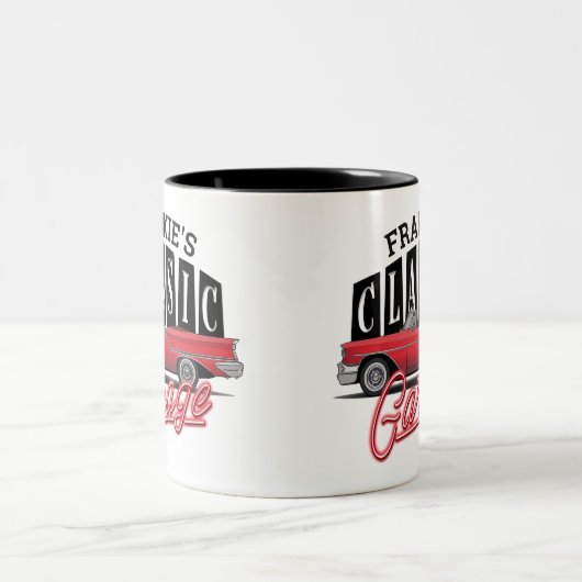 Eigen naam Faux Neon 1950 Classic Car Garage Tweekleurige Koffiemok (Center)