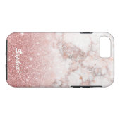 Eigen naam Faux Roos Gold Glitter White Marble Case-Mate iPhone Case (Achterkant (Horizontaal))