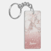 Eigen naam Faux Roos Gold Glitter White Marble Sleutelhanger (Voorkant Links)