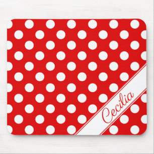 Eigen naam Flashy Red Big White Polka Dots Muismat