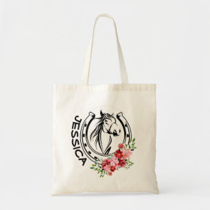 Eigen naam Floral hoefijzer Tote Bag