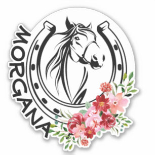 Eigen naam Floral Horse Hoefijzer Sticker