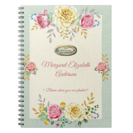 Eigen naam Floral Roos Gold Quote Notitieboek