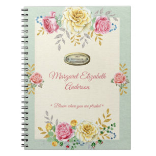Eigen naam Floral Roos Gold Quote Notitieboek