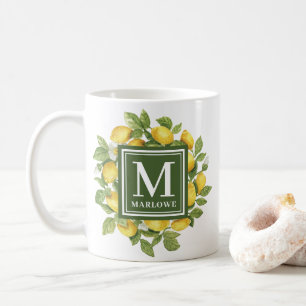 Eigen naam Geel Citrus Lemon Monogram Koffiemok