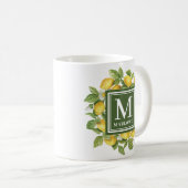 Eigen naam Geel Citrus Lemon Monogram Koffiemok (Voorkant rechts)