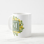 Eigen naam Geel Citrus Lemon Monogram Koffiemok (Voorkant links)