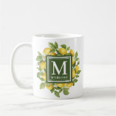 Eigen naam Geel Citrus Lemon Monogram Koffiemok (Links)