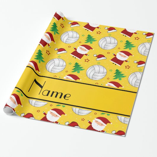Eigen naam geel volleybalkerstpatroon cadeaupapier (Uitgerold)