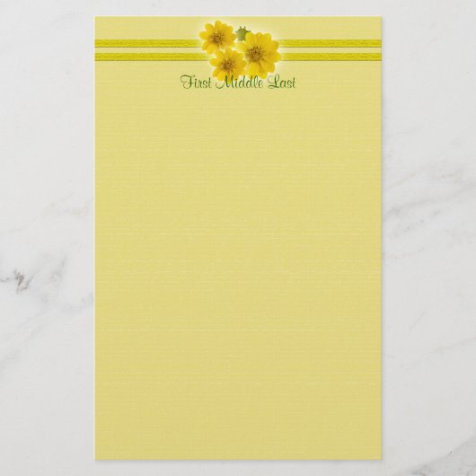 Eigen naam Gele Wildbloemen Header Border Briefpapier (Voorkant)