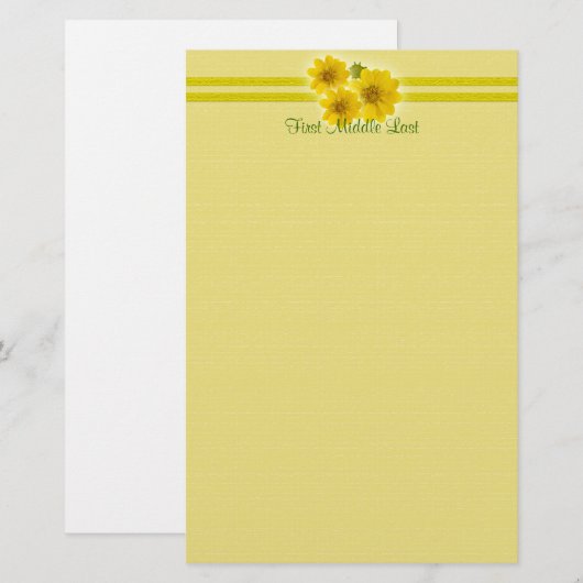Eigen naam Gele Wildbloemen Header Border Briefpapier (Voorkant / Achterkant)