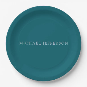 Eigen naam gewoon donker teal kleur gepersonalisee papieren bordje