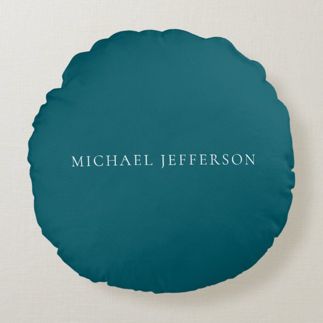 Eigen naam gewoon donker teal kleur gepersonalisee rond kussen (Voorkant)