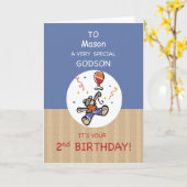 Eigen naam Godson 2e Teddy Bear Balloon Birthday Kaart (Gele Bloem)