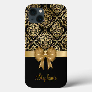 Eigen naam Gold Damask op Black Weddenschap Gift Case-Mate iPhone Case