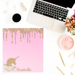Eigen naam Gold Glitter Drift Floral Unicorn Notitieblok<br><div class="desc">Eigen naam Gold Glitter Drift Floral Unicorn Notitieblok</div>